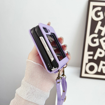 Samsung Z Flip5 ādas lieta, PU+PC materiāls, minimalistisks dizains, mehāniska apstrāde; pielāgošana pieejama; aizsardzība pret šoks, nolietošanos, krišanu un pirkstu nospiedumiem