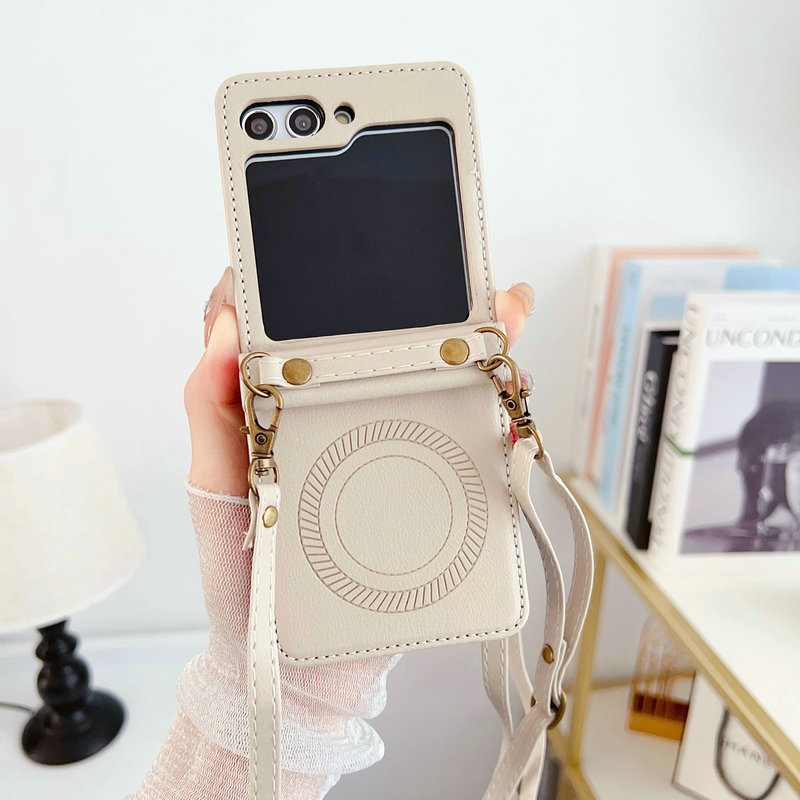 Samsung Z Flip5 ādas lieta, PU+PC materiāls, minimalistisks dizains, mehāniska apstrāde; pielāgošana pieejama; aizsardzība pret šoks, nolietošanos, krišanu un pirkstu nospiedumiem