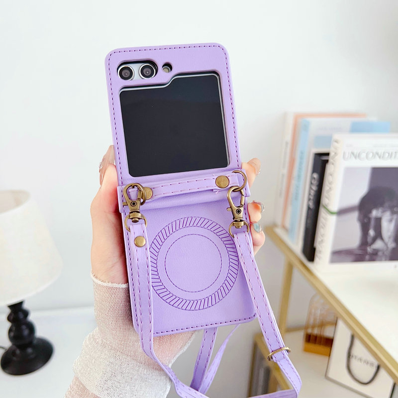 Samsung Z Flip5 ādas lieta, PU+PC materiāls, minimalistisks dizains, mehāniska apstrāde; pielāgošana pieejama; aizsardzība pret šoks, nolietošanos, krišanu un pirkstu nospiedumiem