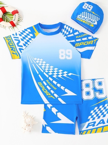 Διπλό παιδικό μαγιό για αγόρια, γρήγορο στέγνωμα, σχέδιο καρτούν, πολυεστέρας-σπάντεξ 82/18, 220 g/m², για ηλικίες 5–15