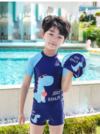 Διπλό παιδικό μαγιό για αγόρια, γρήγορο στέγνωμα, σχέδιο καρτούν, πολυεστέρας-σπάντεξ 82/18, 220 g/m², για ηλικίες 5–15