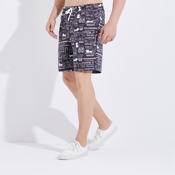 Ανδρικά άνετα σορτς παραλίας με εκτύπωση καρτούν, μεσαία μέση, γρήγορα στεγνώνοντας πολυεστέρας, κλείσιμο με κορδόνι