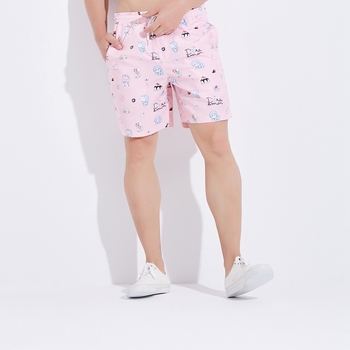 Ανδρικά άνετα σορτς παραλίας με εκτύπωση καρτούν, μεσαία μέση, γρήγορα στεγνώνοντας πολυεστέρας, κλείσιμο με κορδόνι