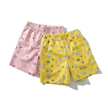 Ανδρικά άνετα σορτς παραλίας με εκτύπωση καρτούν, μεσαία μέση, γρήγορα στεγνώνοντας πολυεστέρας, κλείσιμο με κορδόνι