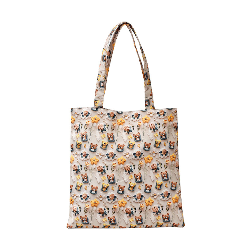 Unisex tote bag με σχέδιο 3D φλοράλ, αδιάβροχο νάιλον, μεγάλη χωρητικότητα, καμπύλη ιμάντας ώμου, κατάλληλη για μαθητές εξωσχολικές δραστηριότητες