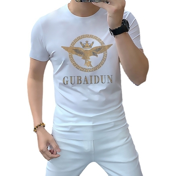 Βαμβακερή T-shirt με στρογγυλή λαιμόκοψη και κοντά μανίκια, hot drill