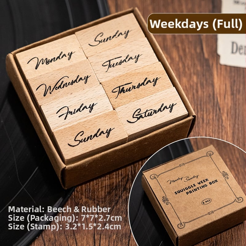 Xiami medinis dienoraščio antspaudų rinkinys – mėnesio ir savaitės žymės, spausdinimo technika