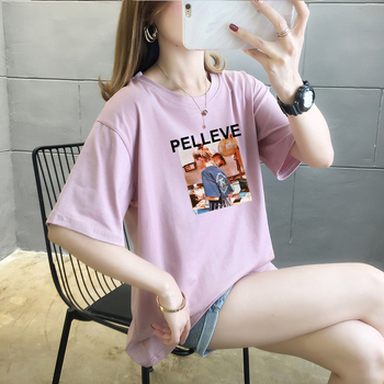 Μπλουζάκι με σχέδιο καρτούν, ύφασμα από βαμβάκι-ακρυλικό μείγμα, στρογγυλός λαιμός, κοντό μανίκι