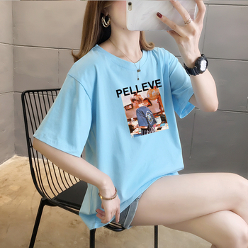 Μπλουζάκι με σχέδιο καρτούν, ύφασμα από βαμβάκι-ακρυλικό μείγμα, στρογγυλός λαιμός, κοντό μανίκι