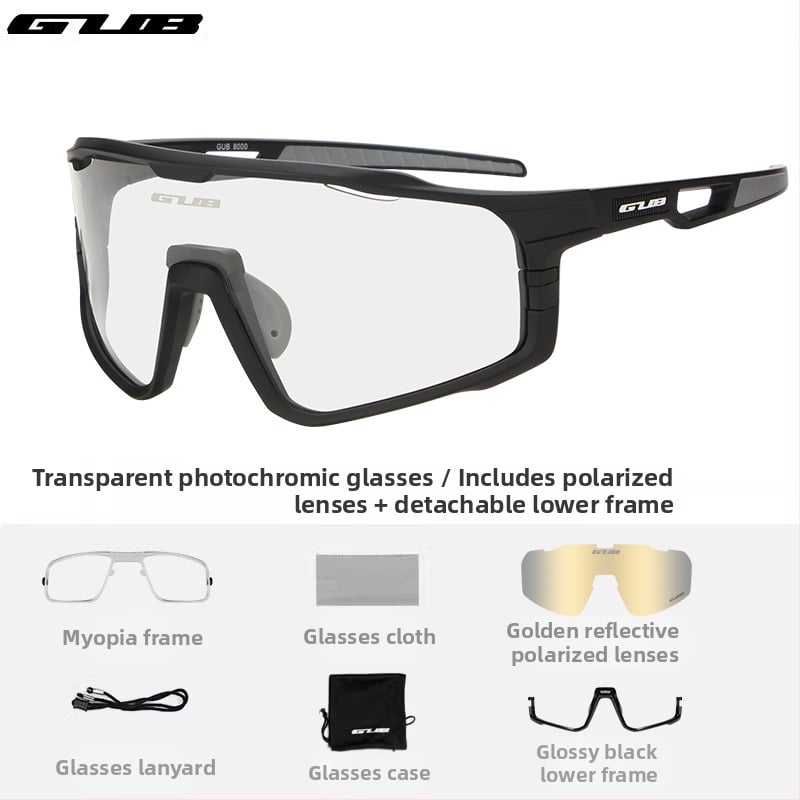 GUB 8000 Dviračių akiniai: poliarizuoti, vėjo atsparūs, dienos-nakties dviguba naudojimas, keičiamų objektyvų
