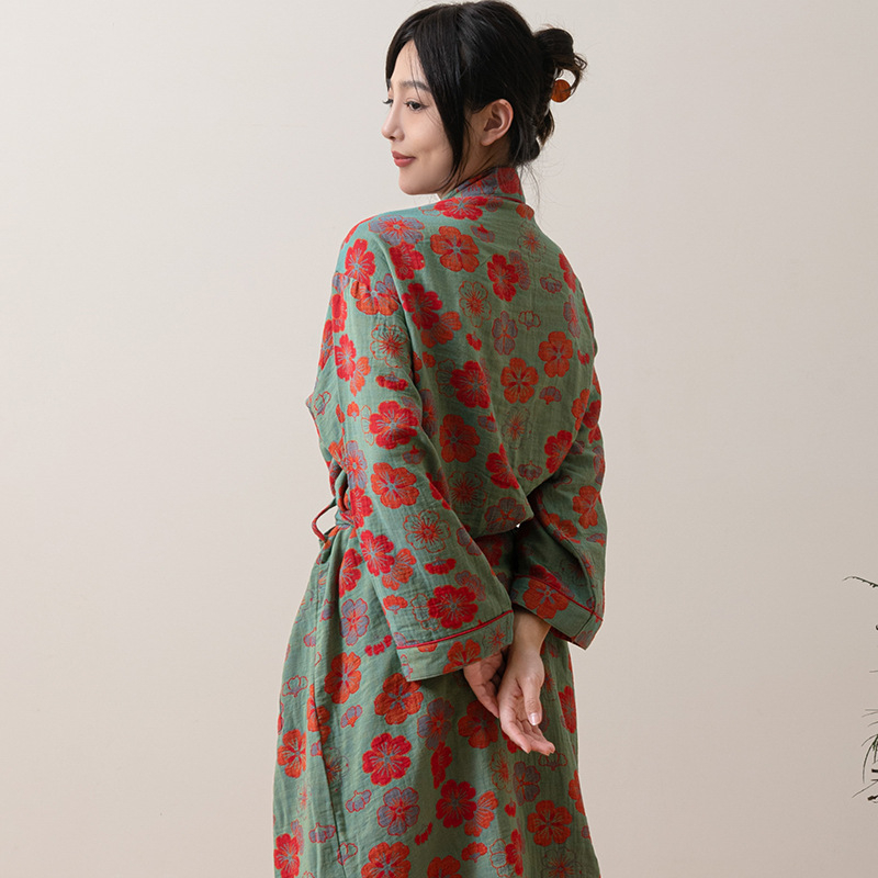 Pijamale din bumbac cu voal dublu, pantaloni până la gleznă, stil luxos pentru casă