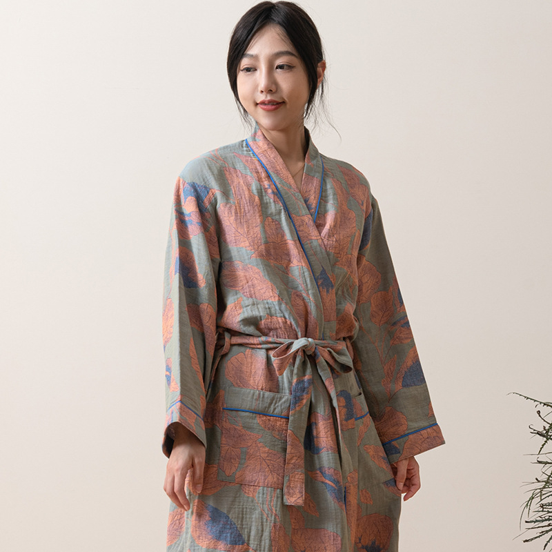 Pijamale din bumbac cu voal dublu, pantaloni până la gleznă, stil luxos pentru casă