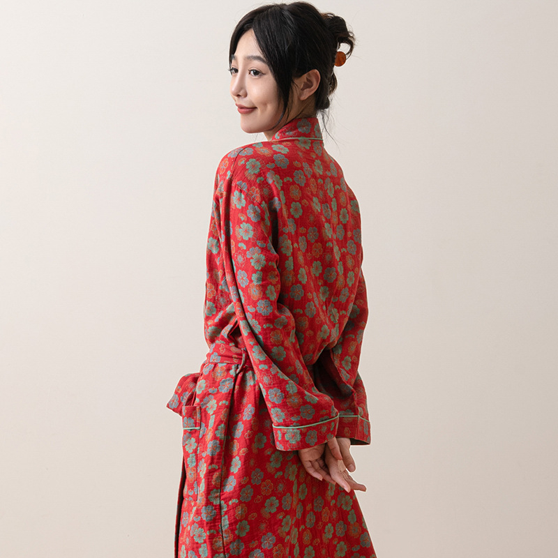 Pijamale din bumbac cu voal dublu, pantaloni până la gleznă, stil luxos pentru casă