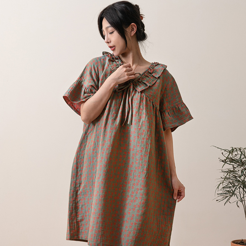 Pijamale din bumbac cu voal dublu, pantaloni până la gleznă, stil luxos pentru casă