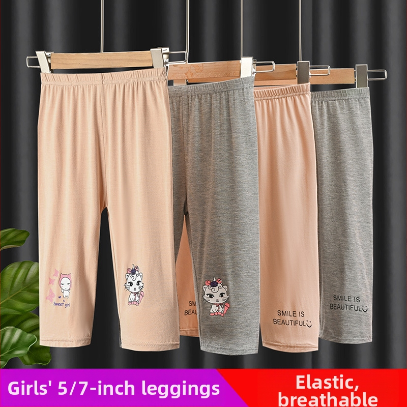 Детски тънки клинове за момичета, капри дължина, талия средна, 80% вискоза, корейски стил, за възраст 3–8 г