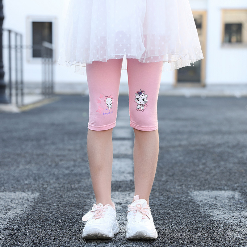 Ελαφρά παιδικά capri κολάν για κορίτσια, Capri μήκος, μεσαίας μέσης, 80% βισκόζη, κορεατικού στυλ, για ηλικίες 3–8 ετών