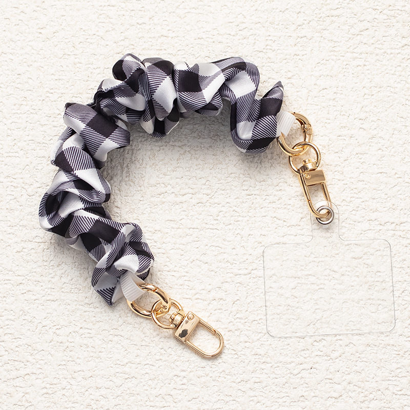 Mobiltelefon nyakpánt dupla kapoccsal, anti-eltűnés, kézzel kötött, poliészter+fém, minta lepke/szitakötő, Instagram-stílus