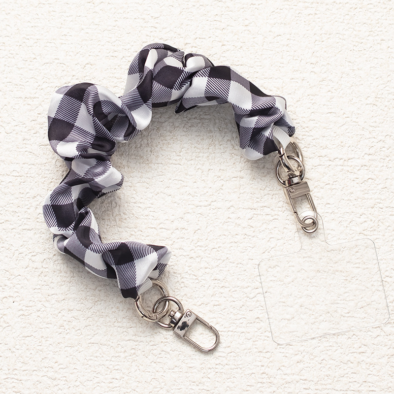 Mobiltelefon nyakpánt dupla kapoccsal, anti-eltűnés, kézzel kötött, poliészter+fém, minta lepke/szitakötő, Instagram-stílus