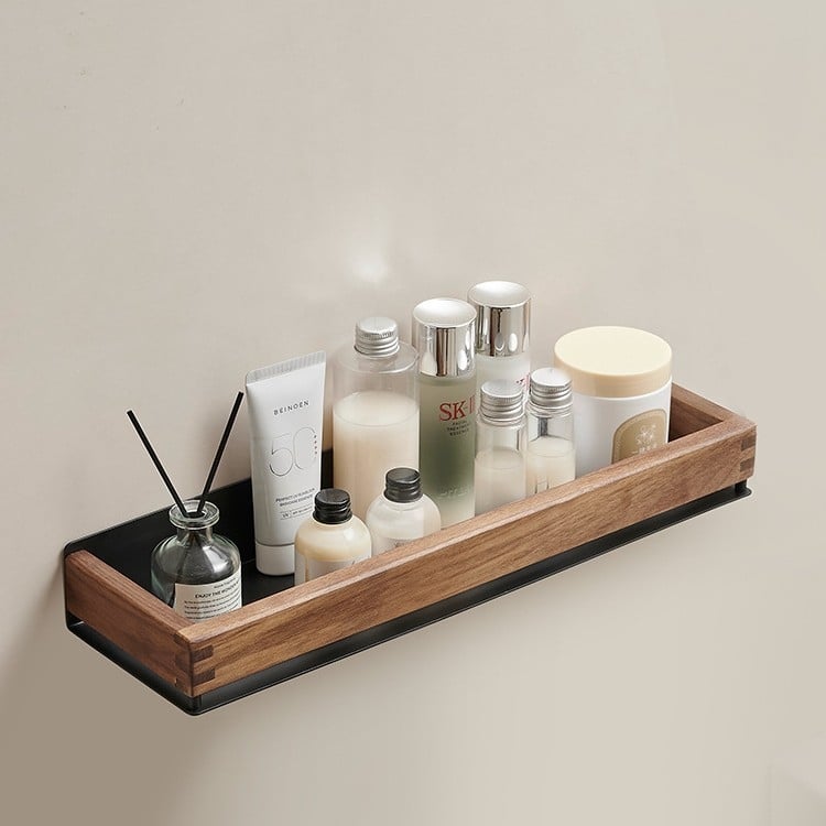 Sieninis vonios laikiklis iš kosminio aliuminio su dažytu paviršiumi, vieno lygio, šiuolaikinis minimalistinis stilius, apkrovos gebėjimas apie 15 kg