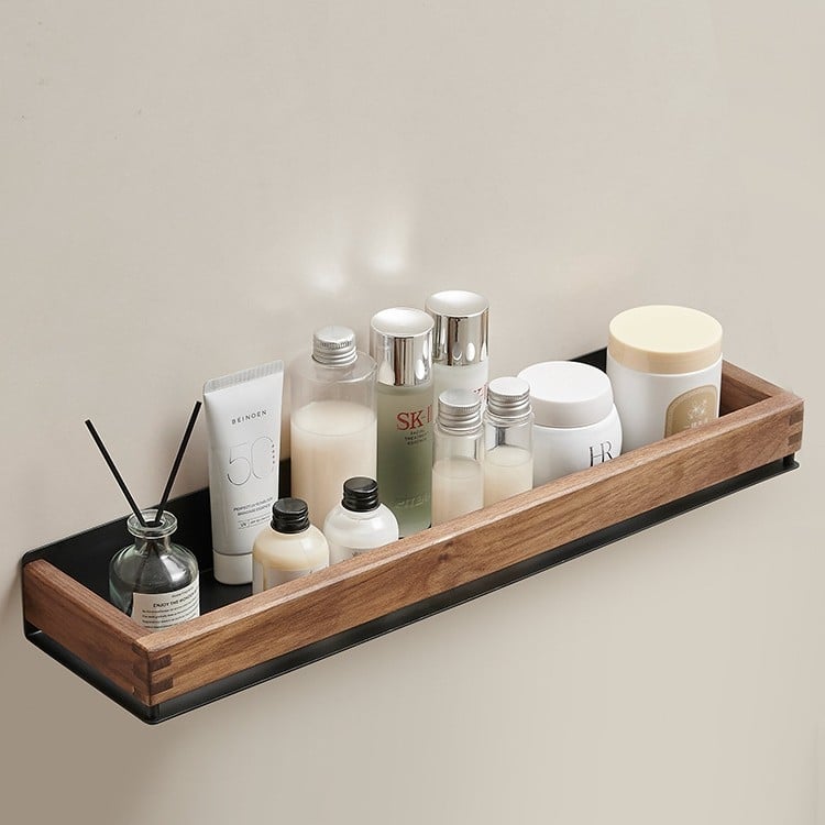 Sieninis vonios laikiklis iš kosminio aliuminio su dažytu paviršiumi, vieno lygio, šiuolaikinis minimalistinis stilius, apkrovos gebėjimas apie 15 kg