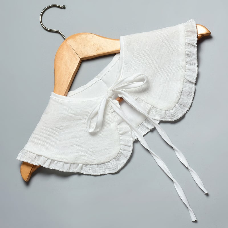 Vaikiška vilnos netikra apykaklė su nėriniais ir raukšlėmis, dekoratyvus šalikėlis, laisvas stilius, pavasaris 2023