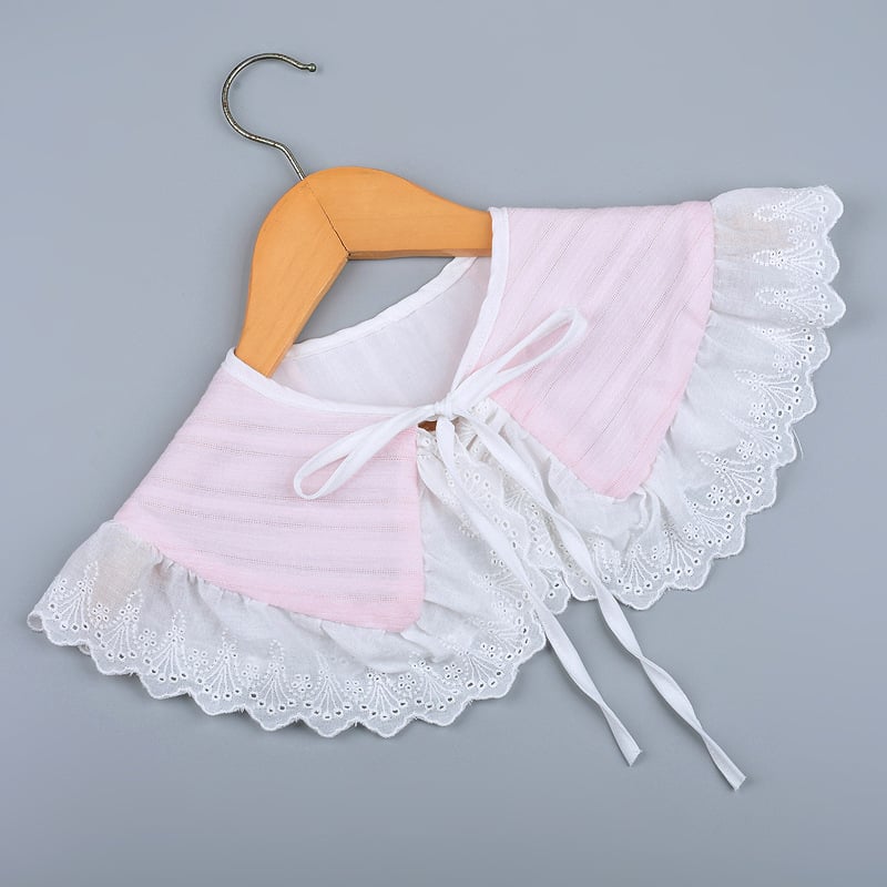 Vaikiška vilnos netikra apykaklė su nėriniais ir raukšlėmis, dekoratyvus šalikėlis, laisvas stilius, pavasaris 2023