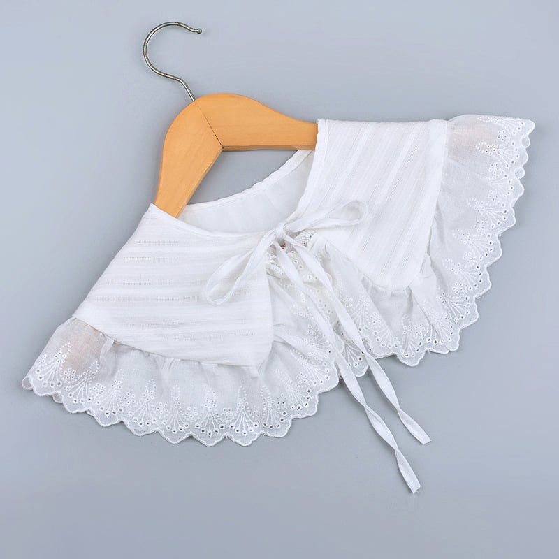 Vaikiška vilnos netikra apykaklė su nėriniais ir raukšlėmis, dekoratyvus šalikėlis, laisvas stilius, pavasaris 2023