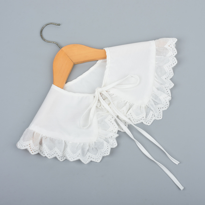 Vaikiška vilnos netikra apykaklė su nėriniais ir raukšlėmis, dekoratyvus šalikėlis, laisvas stilius, pavasaris 2023