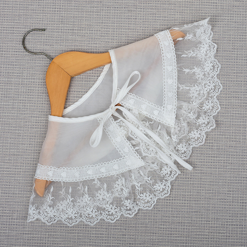 Vaikiška vilnos netikra apykaklė su nėriniais ir raukšlėmis, dekoratyvus šalikėlis, laisvas stilius, pavasaris 2023