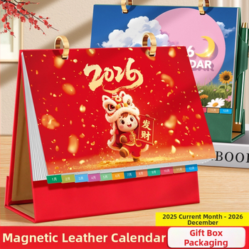 Asztali naptár 2026: retro kínai stílus, egyszerű és modern dizájn, PU bőr, logónyomtatás elérhető, univerzális ajándék.