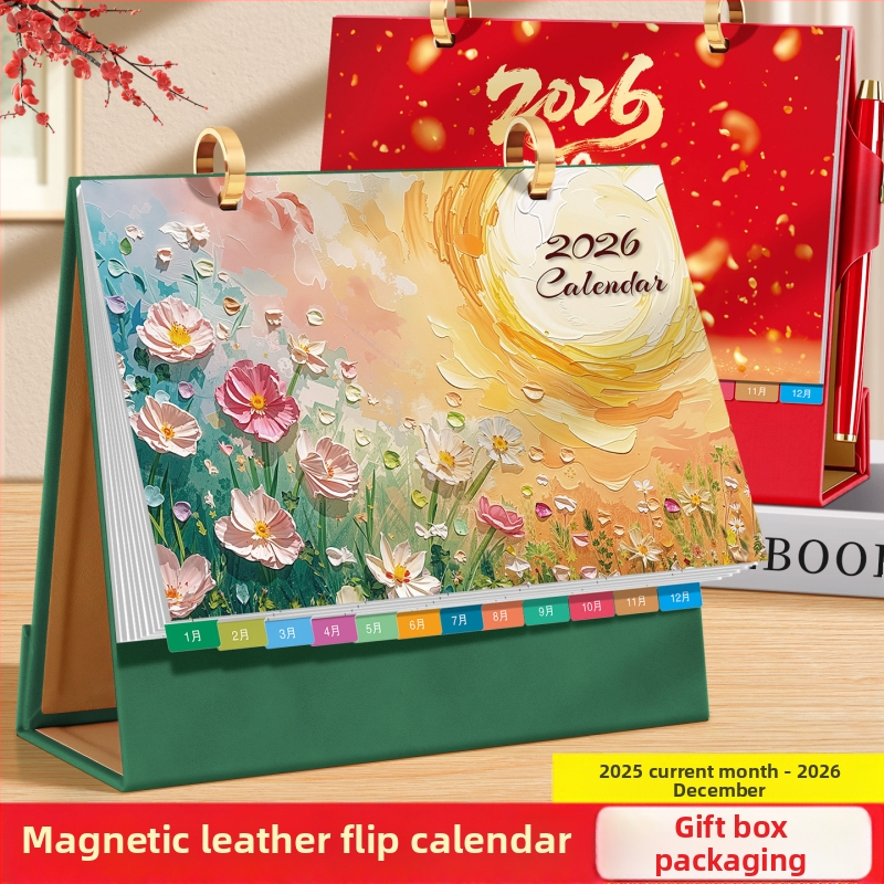 Stolový kalendár 2026: retro čínskeho štýlu, jednoduchý a moderný dizajn, PU koža, tlač loga k dispozícii, univerzálny darček.