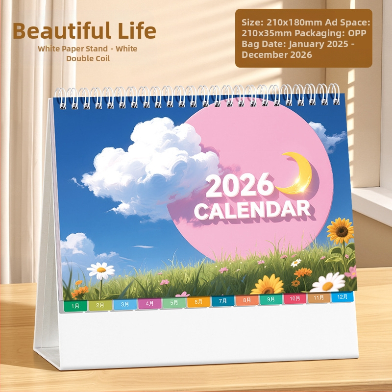 Asztali naptár 2026: retro kínai stílus, egyszerű és modern dizájn, PU bőr, logónyomtatás elérhető, univerzális ajándék.