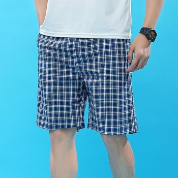 Ανδρικά καλοκαιρινά σορτς οικιακής χρήσης, ιάπων στυλ, καρό σχέδιο, υψηλή μέση, κοντό μήκος, ίσιο κόψιμο, λεπτό ύφασμα