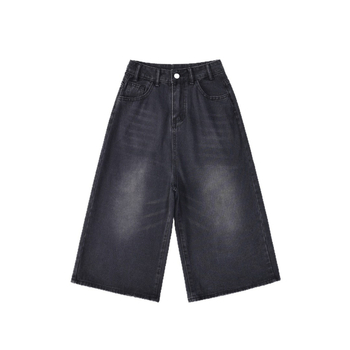 Jeans damă din denim, talie înaltă, croială cropped, wide-leg, vară 2025