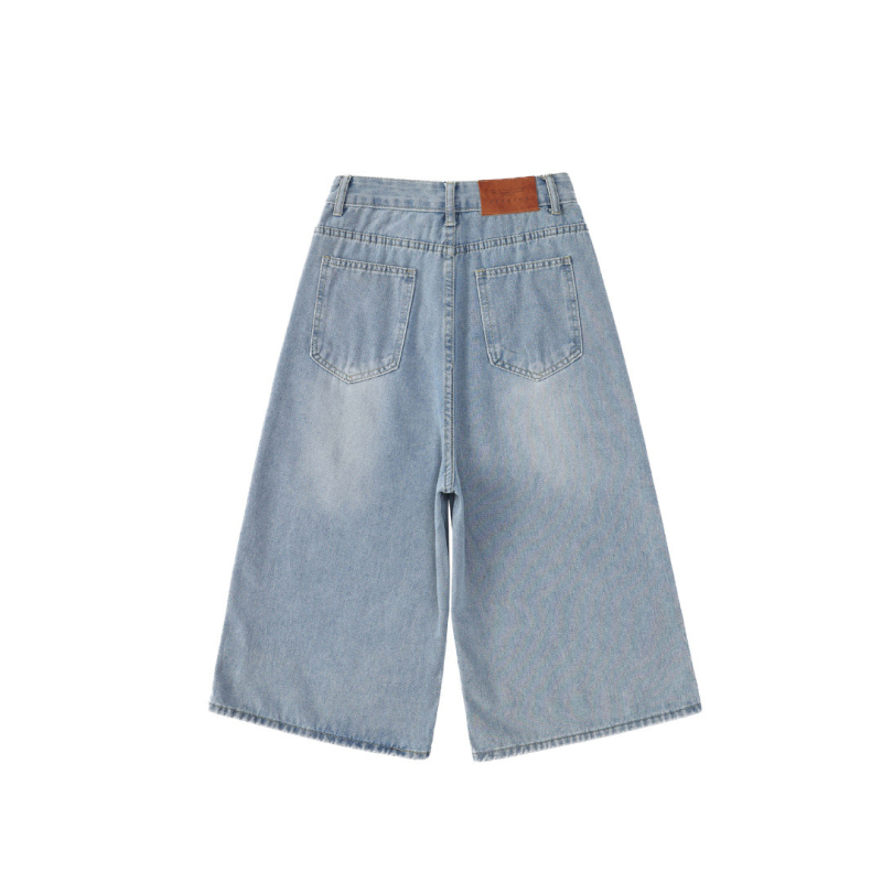 Jeans damă din denim, talie înaltă, croială cropped, wide-leg, vară 2025