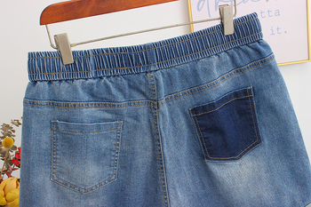 Moterų džinsiniai šortai su elastine juosta, laisvas kirpimas, tiesa kelnių linija, lengvas medvilnės mišinys (70-80%)