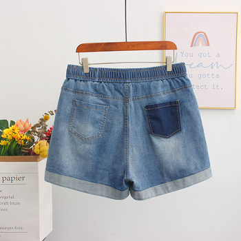 Moterų džinsiniai šortai su elastine juosta, laisvas kirpimas, tiesa kelnių linija, lengvas medvilnės mišinys (70-80%)