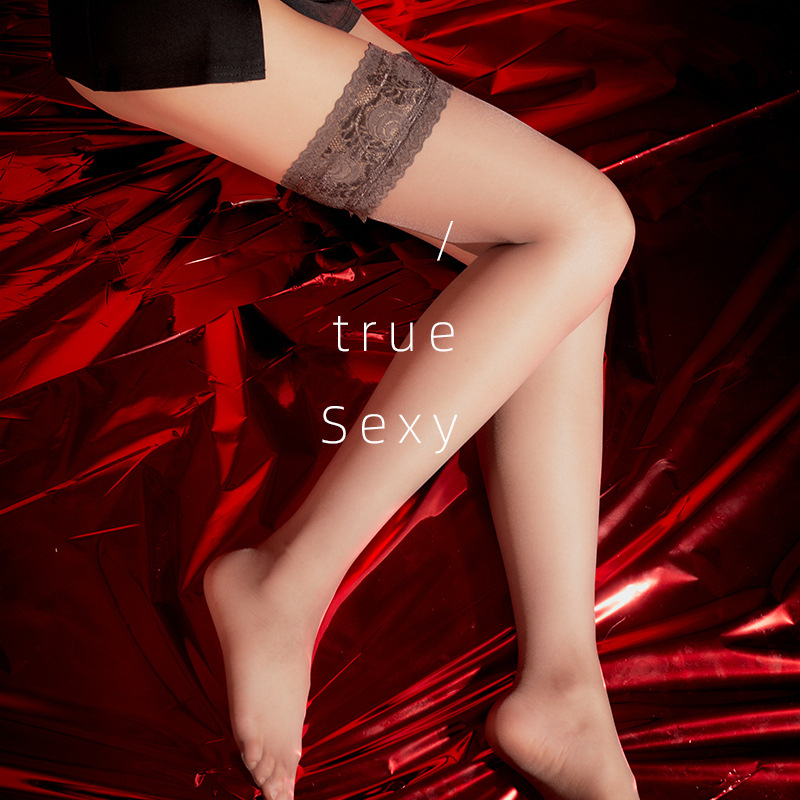 Kojinės virš kelių su nėriniais ir silikoniniu neslydimu, itin plonas nailono mišinys (50–70%), ilgas vamzdelio dizainas, nematomas formavimas