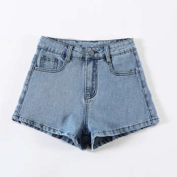 Ženske džins šorc s motivom leptira, visokim strukom, duljina tri četvrtine, ravni kroj, lagani pamuk-denim