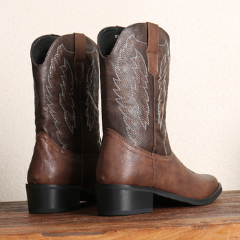 Riterių auliniai su PU viršutine dalimi, gumos padas, apvali nosis, kvadratinis kulnas, aukštas vamzdelis