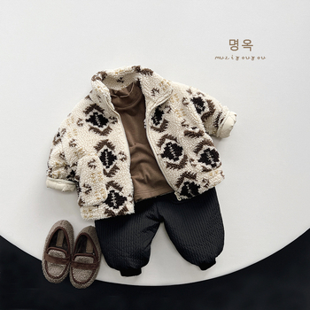 Dječja zimska jakna u korejskom stilu, 100% poliester, zatvarač, visok ovratnik, unisex, za uzrast 3–8 godina.