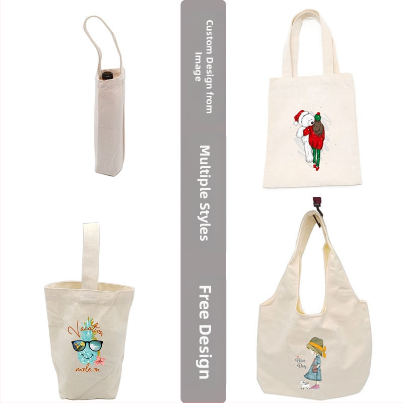 Pritaikoma drobės pirkinių tašė su dugnu ir šonais, šilumos perdavimo spauda