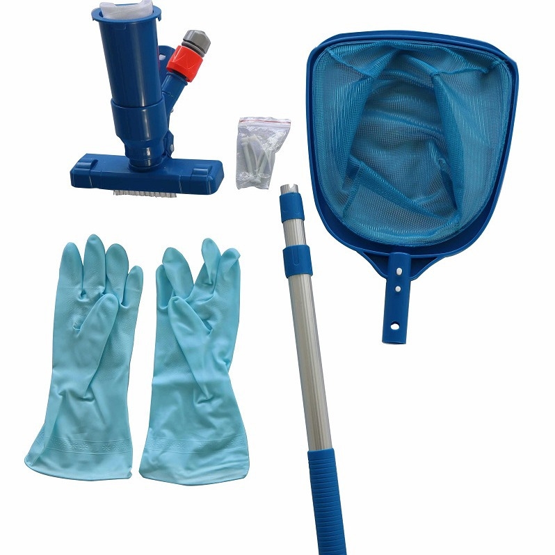 Set za čišćenje bazena s mlaznicom protoka, vakuum glavom, mrežom za otpadke i aluminijskom šipkom — PP materijal, Smurfs, BACK09, porijeklo Zhejiang