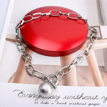 Μεταλλικό κολιέ με σφαιρικό κρεμαστό από κράμα, ηλεκτροπλατινωμένο σε αλυσίδα τύπου Ο, μήκος 41–50 εκ