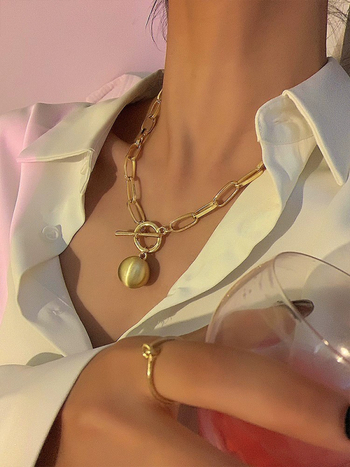 Μεταλλικό κολιέ με σφαιρικό κρεμαστό από κράμα, ηλεκτροπλατινωμένο σε αλυσίδα τύπου Ο, μήκος 41–50 εκ