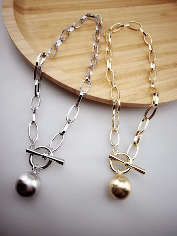 Μεταλλικό κολιέ με σφαιρικό κρεμαστό από κράμα, ηλεκτροπλατινωμένο σε αλυσίδα τύπου Ο, μήκος 41–50 εκ