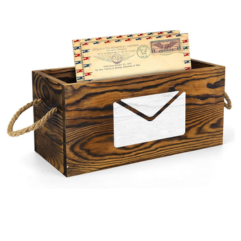Fenyőfából készült asztali tárolódoboz, kézzel készített, téglalap alakú, könyvek és posta tárolására, nettó tömeg 0,4 kg