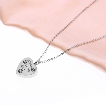 Κολιέ με θήκη για τέφρα αγαπημένου κατοικίδιου σε σχήμα καρδιάς — απλό unisex στυλ, υλικό: τιτάνιο-ατσάλι, αλυσίδα με στριφτή πλέξη, μήκος 21–50 cm με επέκταση έως 10 cm