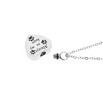 Κολιέ με θήκη για τέφρα αγαπημένου κατοικίδιου σε σχήμα καρδιάς — απλό unisex στυλ, υλικό: τιτάνιο-ατσάλι, αλυσίδα με στριφτή πλέξη, μήκος 21–50 cm με επέκταση έως 10 cm