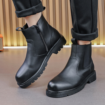 Vyrų Martin batai: PU viršus, vidutinio aukščio kulkšnis, šoninis užtrauktukas, apvali nosis, guminė padas